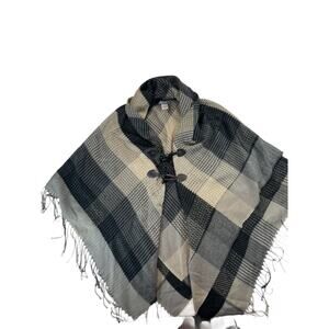 ACCESSORY ST NY Hooded Plaid Poncho Women's Gray Toggle One Size